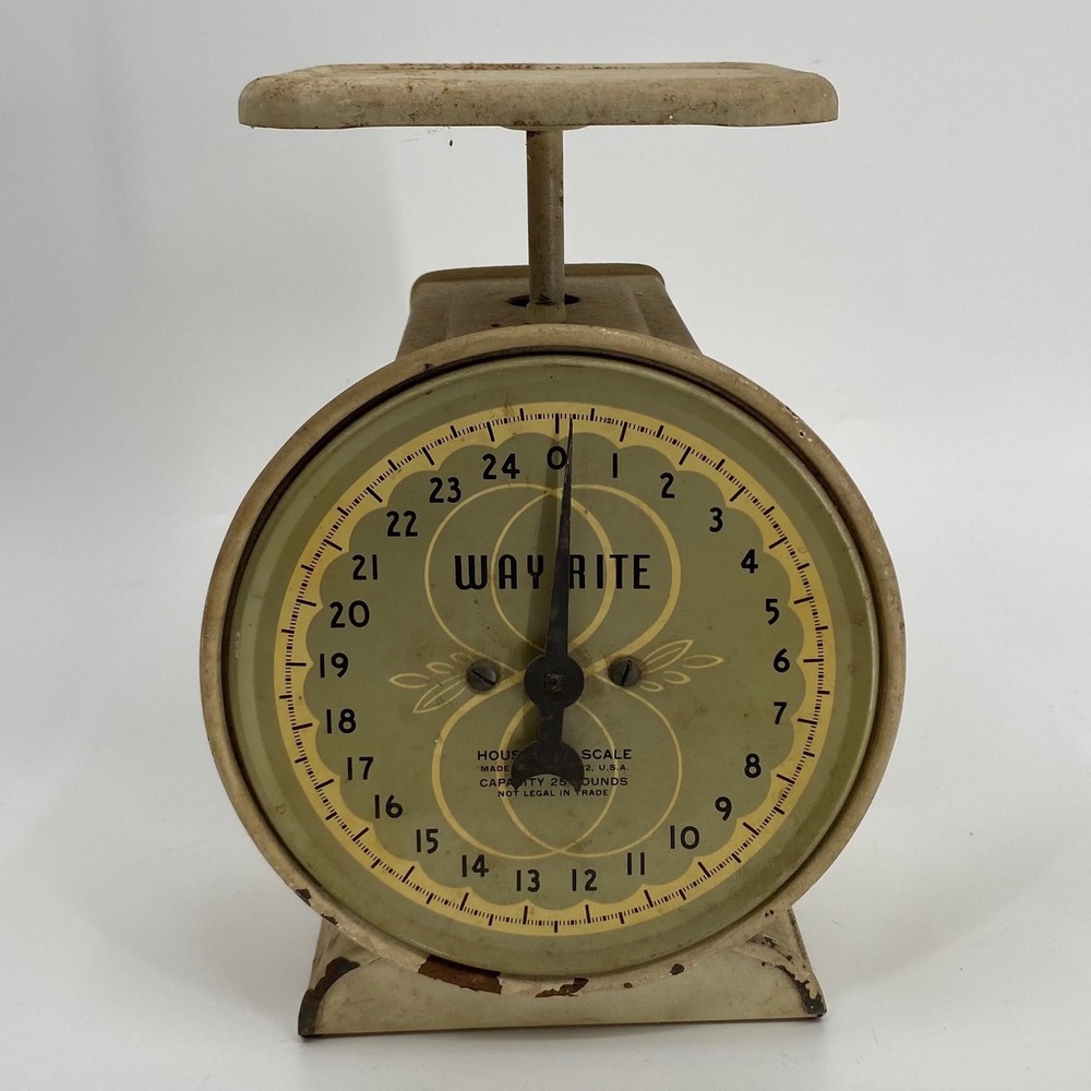 Vintage Way Rite 25lb Household Scale Green Cream Metal Farmhouse Kitchen Decor - Picture 2 of 10